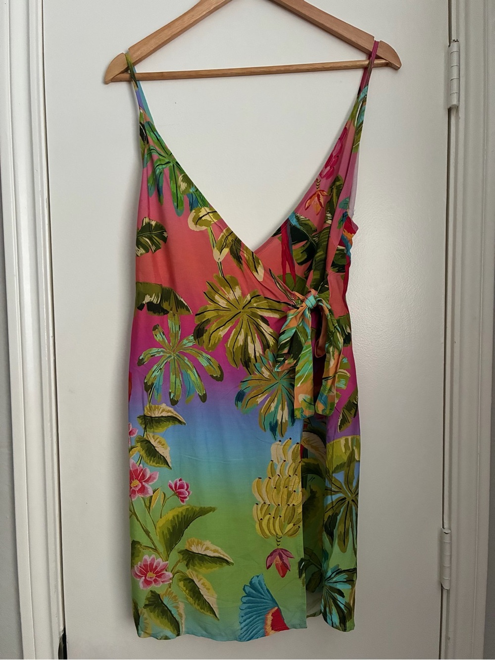 FARM Rio Pink and Green Tropical Wrap Mini Dress